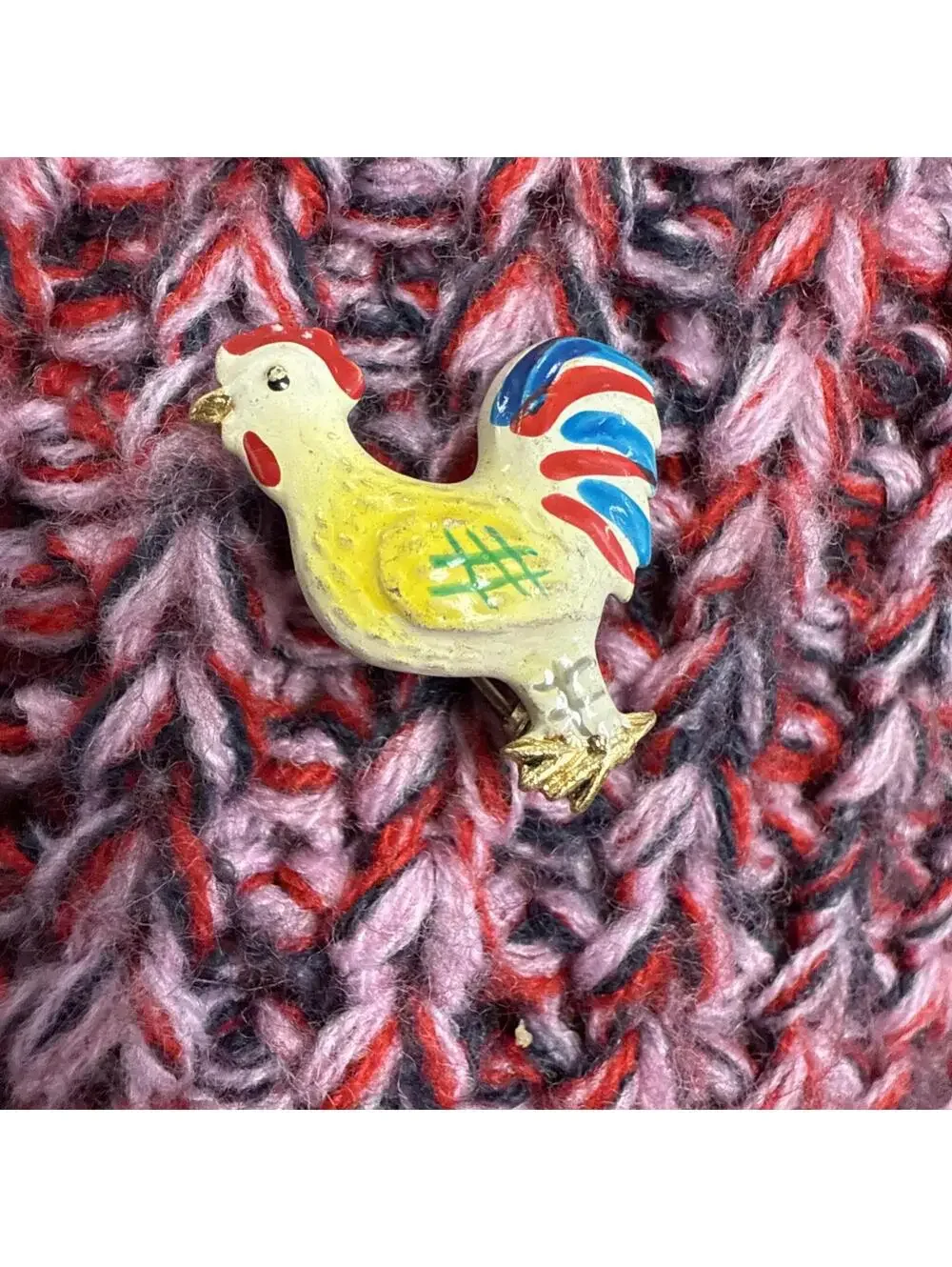 Vintage Rooster Enamel Metal Pin Brooch